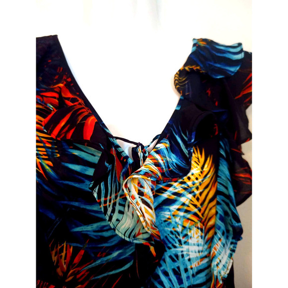 NWT Worthington Women Size S Multicolor Palm Black Tropical Print Ruffle Top - Picture 6 of 8